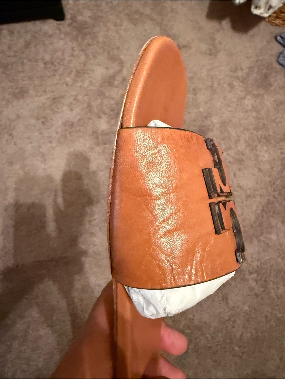 Tory Burch Tan Leather Slide Mules with Logo Cutout - Picture 10 of 15